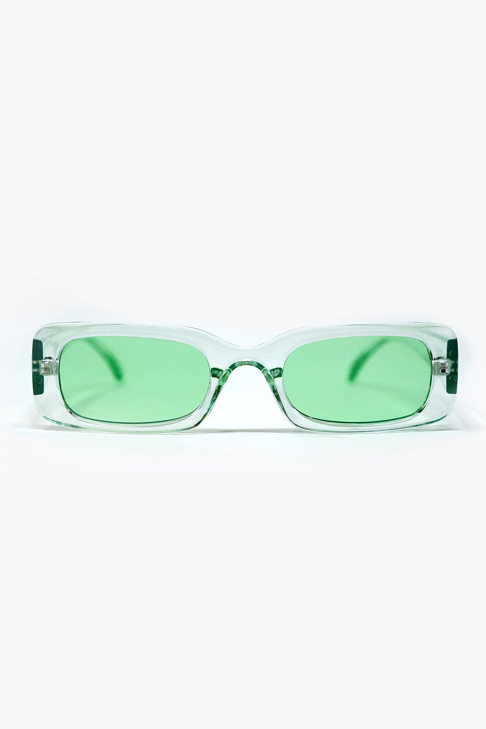 Q2 Lunettes de soleil rectangulaires vertes transparentes avec verres fumés verts