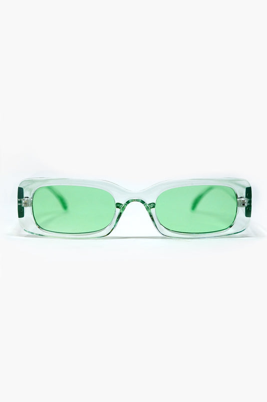 Q2 Lunettes de soleil rectangulaires vertes transparentes avec verres fumés verts