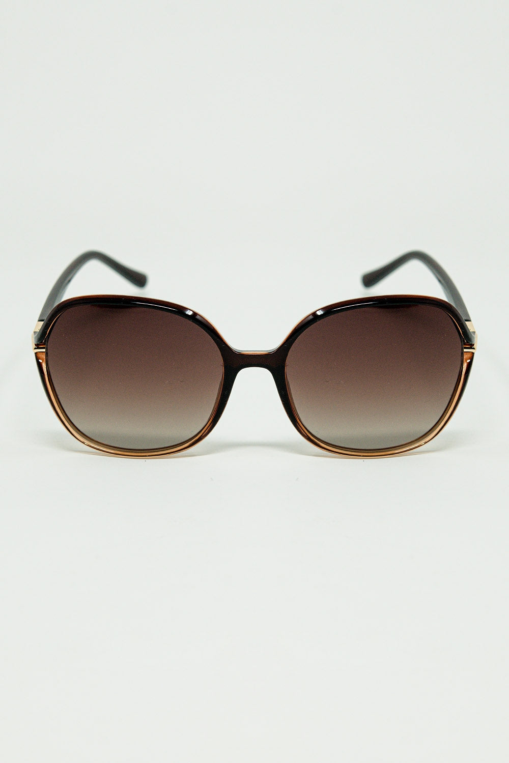 Q2 Lunettes de soleil rondes de couleur caramel avec détails en métal doré