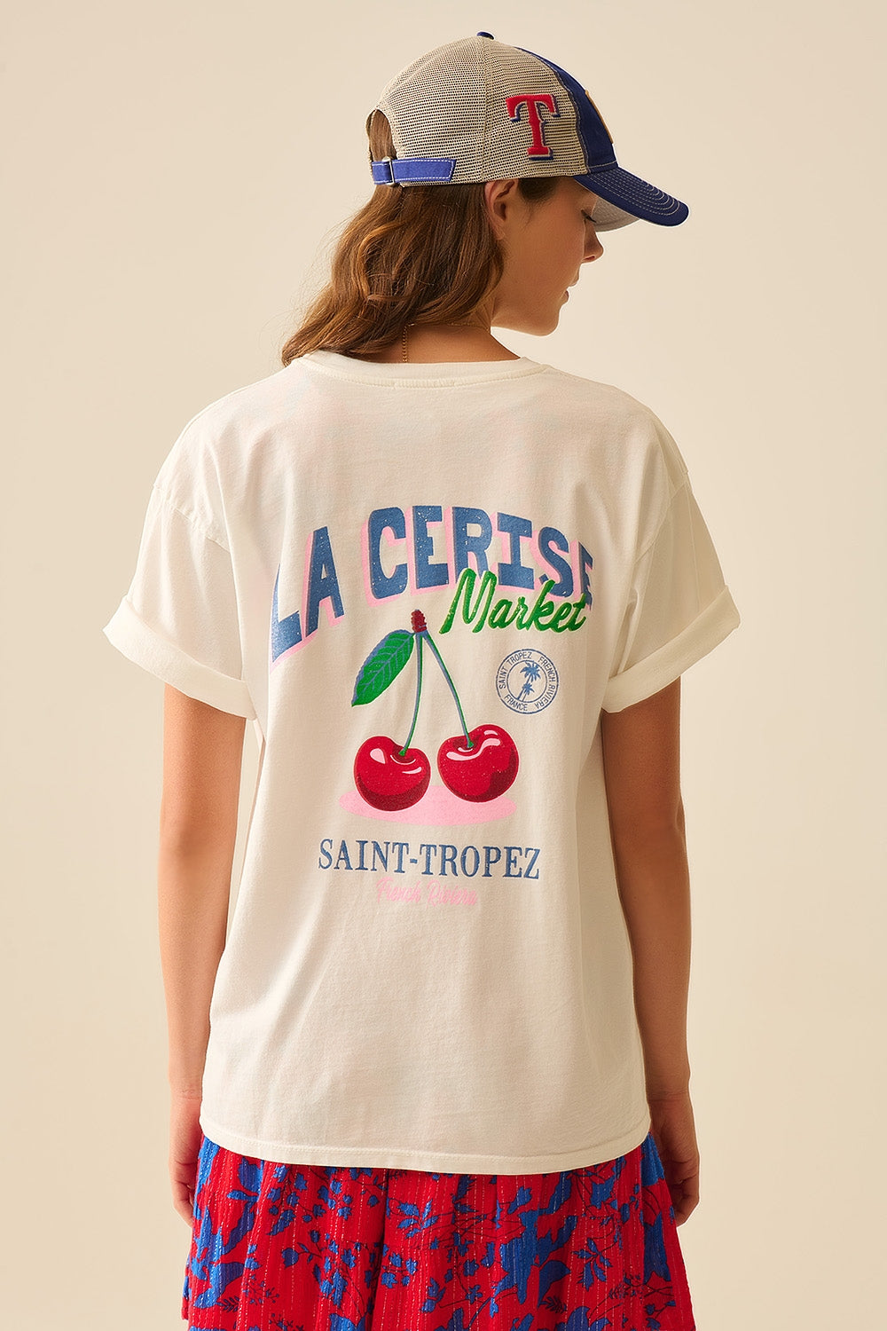 made in italy T-shirt blanc avec graphisme La Cerise Market Saint-Tropez