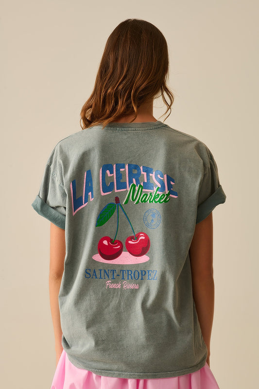 Q2 made in italy T-shirt gris avec graphisme La Cerise Market Saint-Tropez