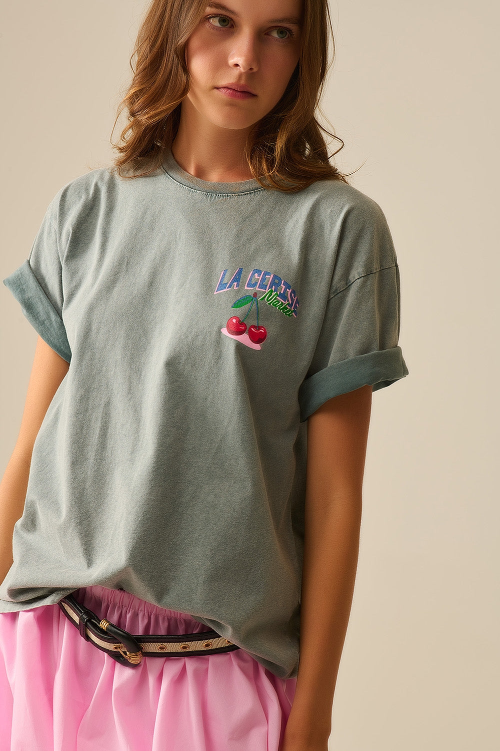 made in italy T-shirt gris avec graphisme La Cerise Market Saint-Tropez