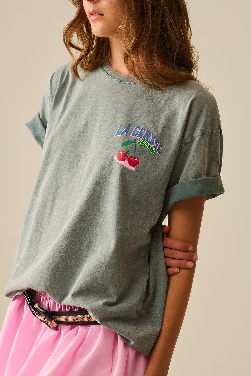 made in italy T-shirt gris avec graphisme La Cerise Market Saint-Tropez