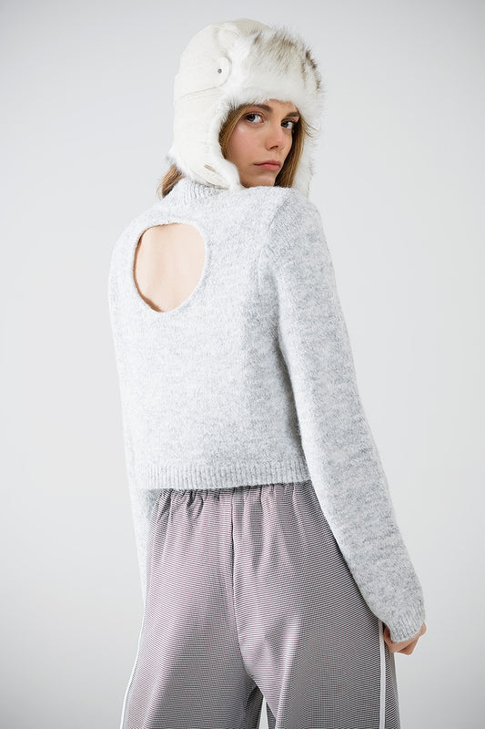 Q2 Maillot gris à manches longues et dos ouvert