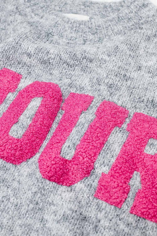Q2 Maillot gris super doux avec texte Amour sur la poitrine