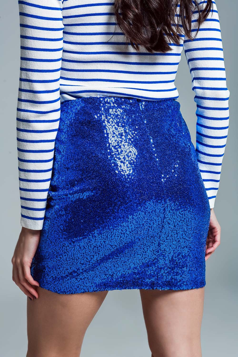 Mini jupe bodycon en bleu à petites paillettes