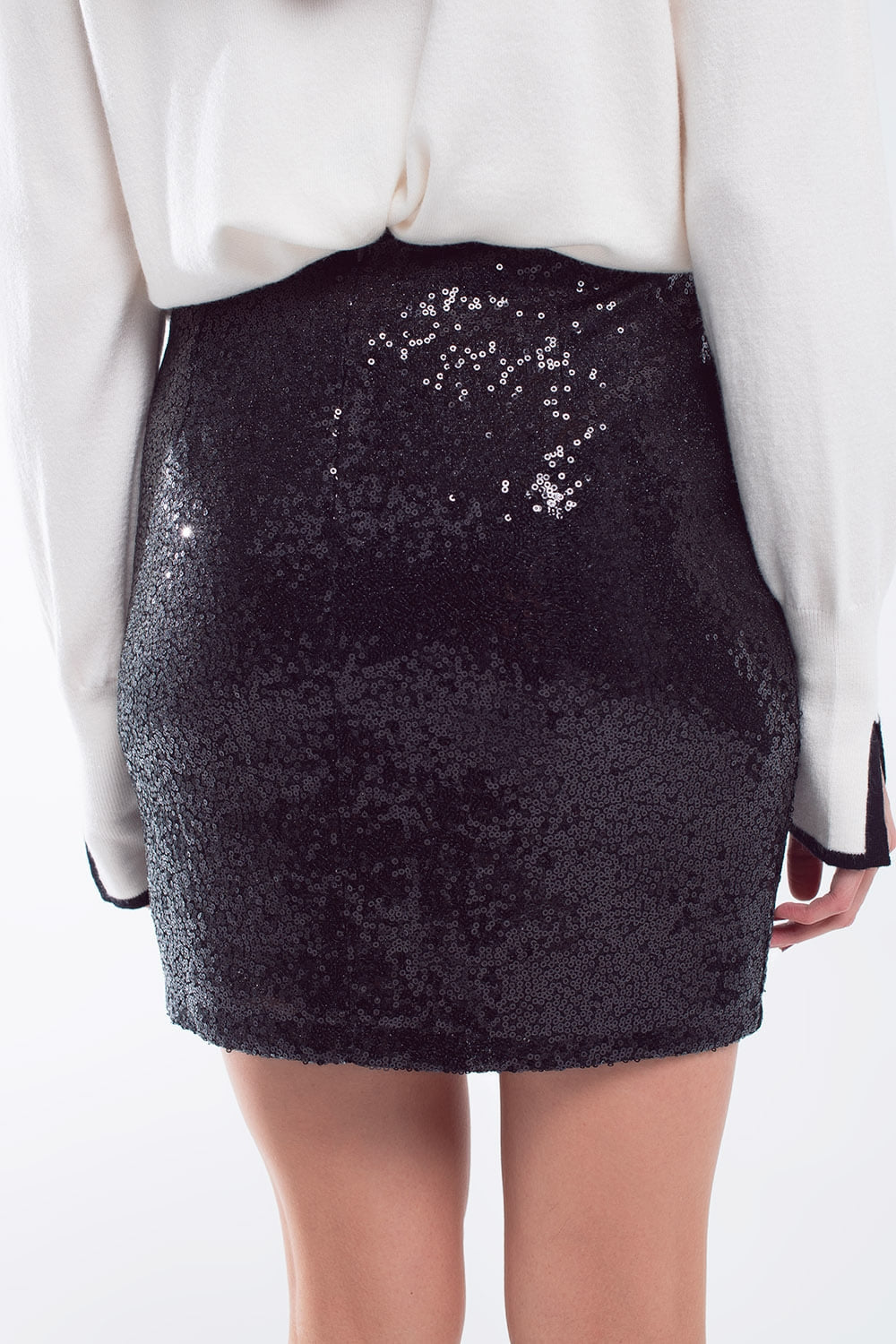 Mini jupe bodycon en noir à petites paillettes