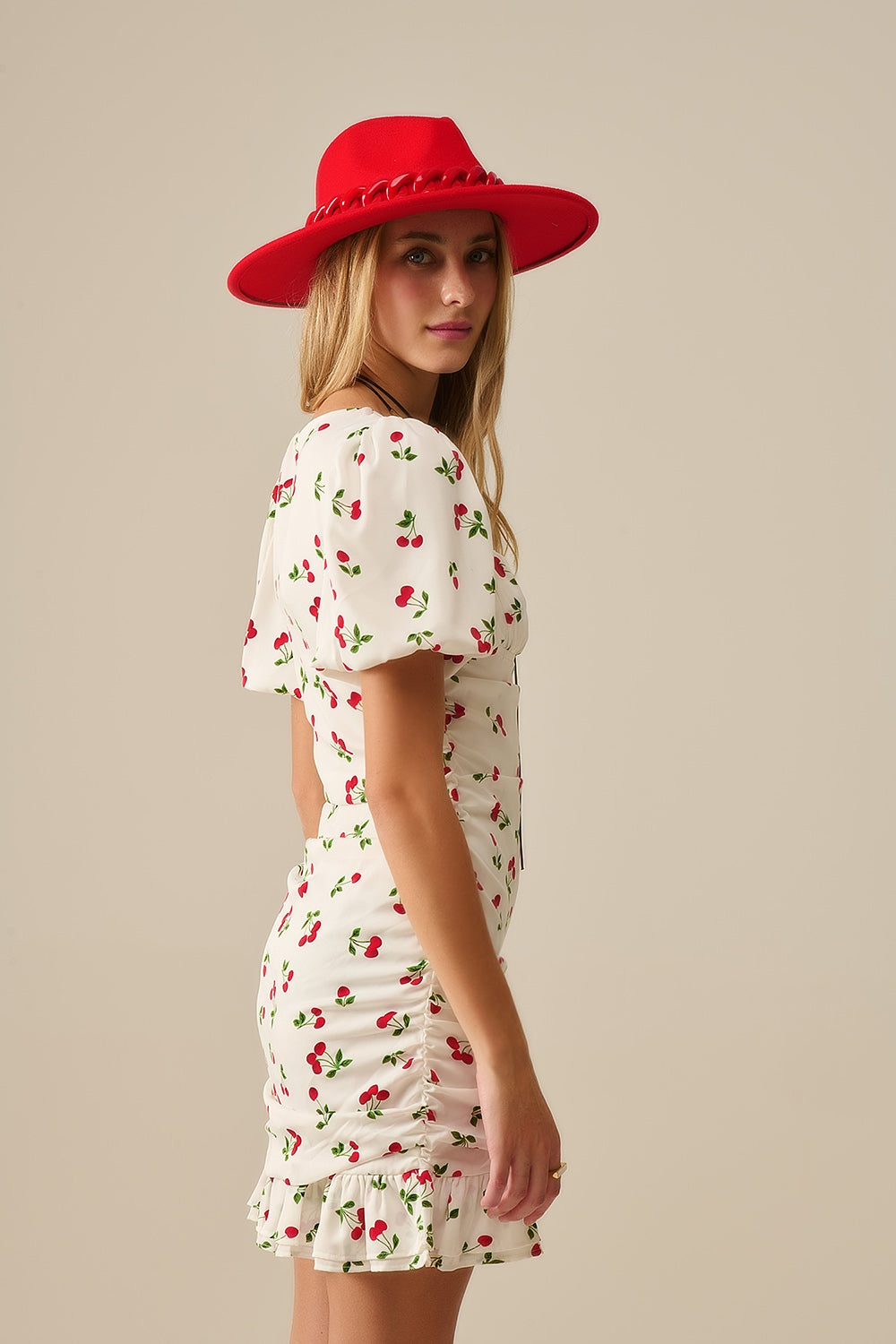 Mini robe à manches bouffantes en forme de cerise
