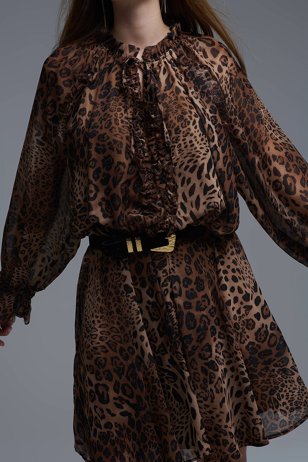 Mini robe en mousseline imprimée léopard avec volants