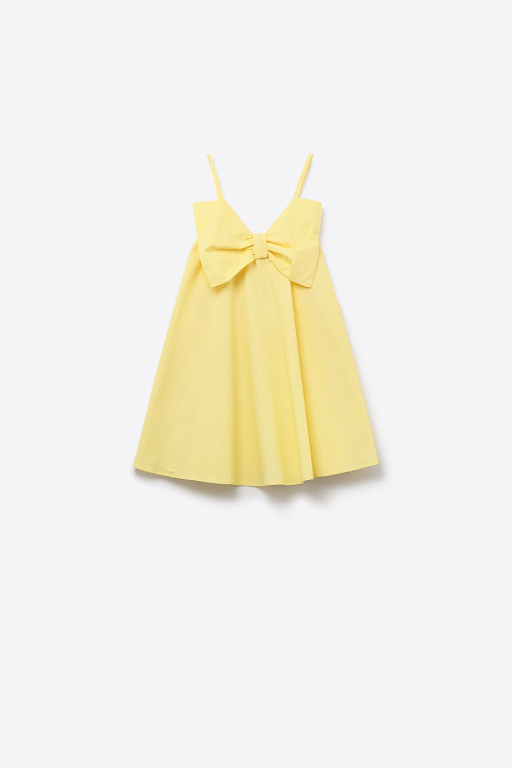 Mini robe en popeline jaune avec un gros nœud