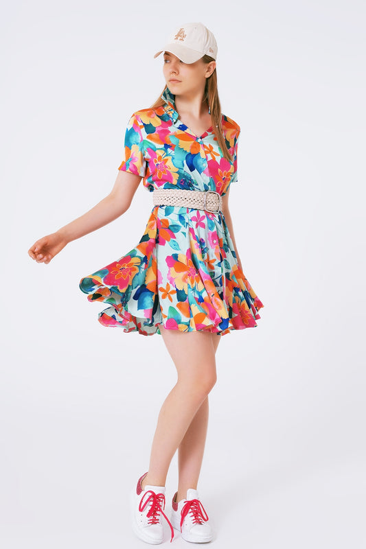 Q2 mini robe en satin doux avec imprimé fleuri