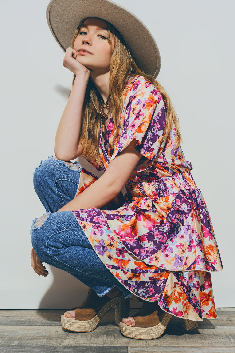 Mini robe florale en multicouleure