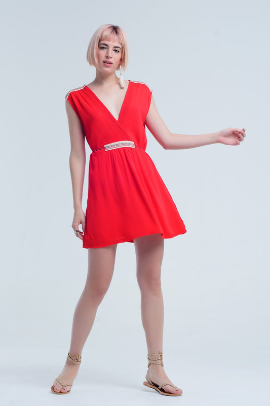 Q2 Mini robe rouge avec broderie