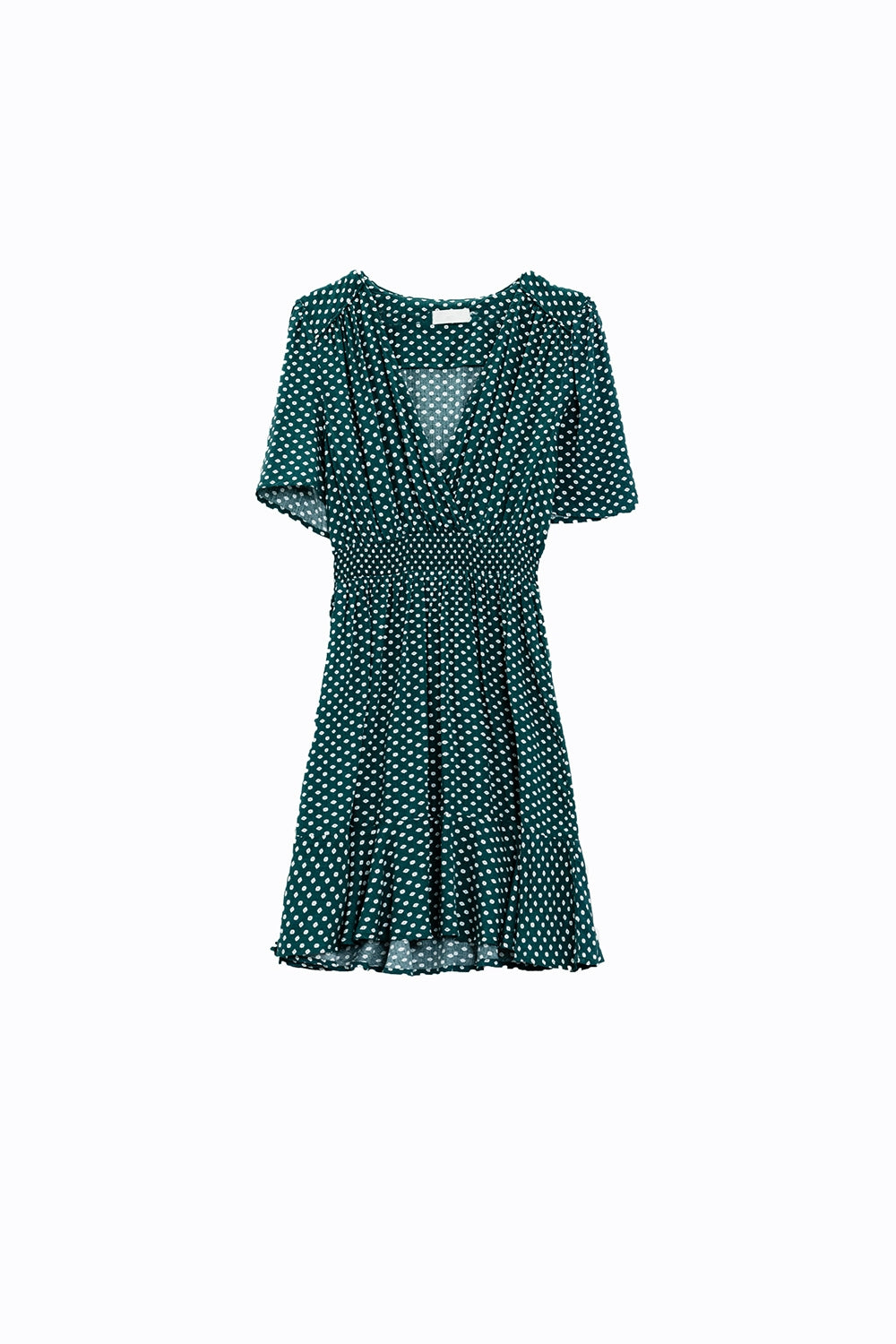 Mini robe verte avec taille cintrée sur le devant et imprimé floral