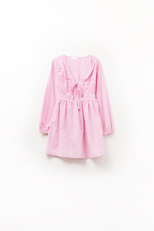 Q2 Mini robe vichy à nouer sur le devant rose