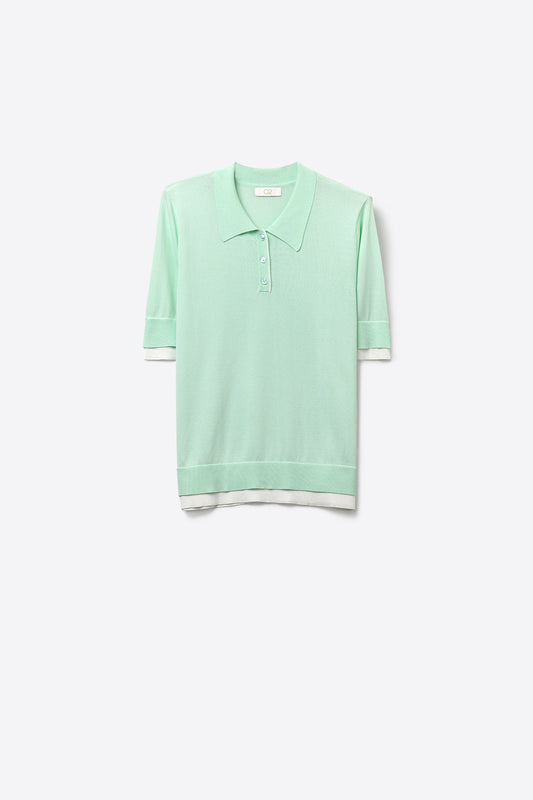 Q2 Pull polo en maille vert menthe à manches courtes