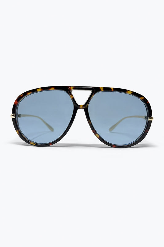 Q2 Monture Écaille de Tortue Verres Bleus Lunettes de Soleil Surdimensionnées