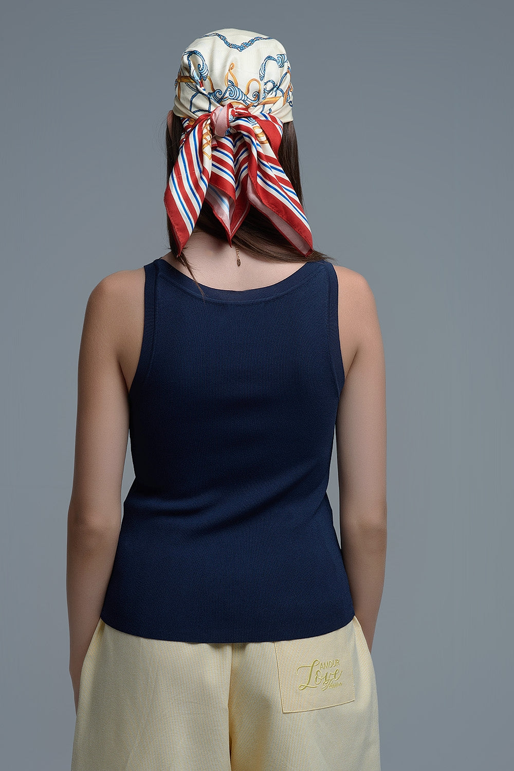 Navy - Top sans manches en maille fine côtelée