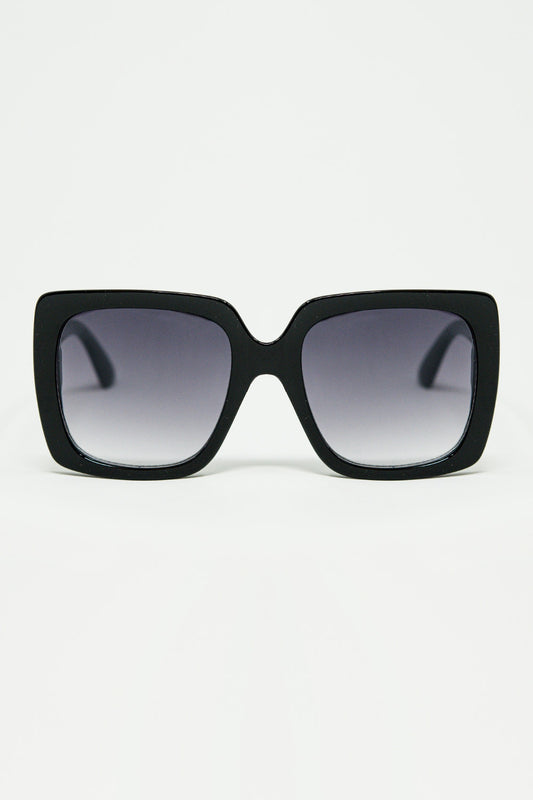 Q2 noir Lunettes de soleil carrées surdimensionnées avec détails métalliques dorés
