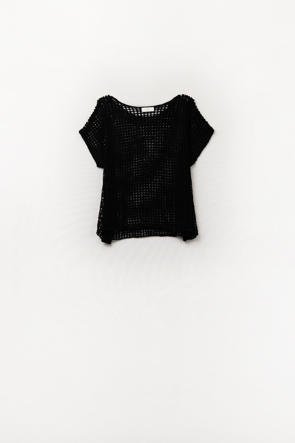 Open Knit Crochet dropped Sleeved Top in black