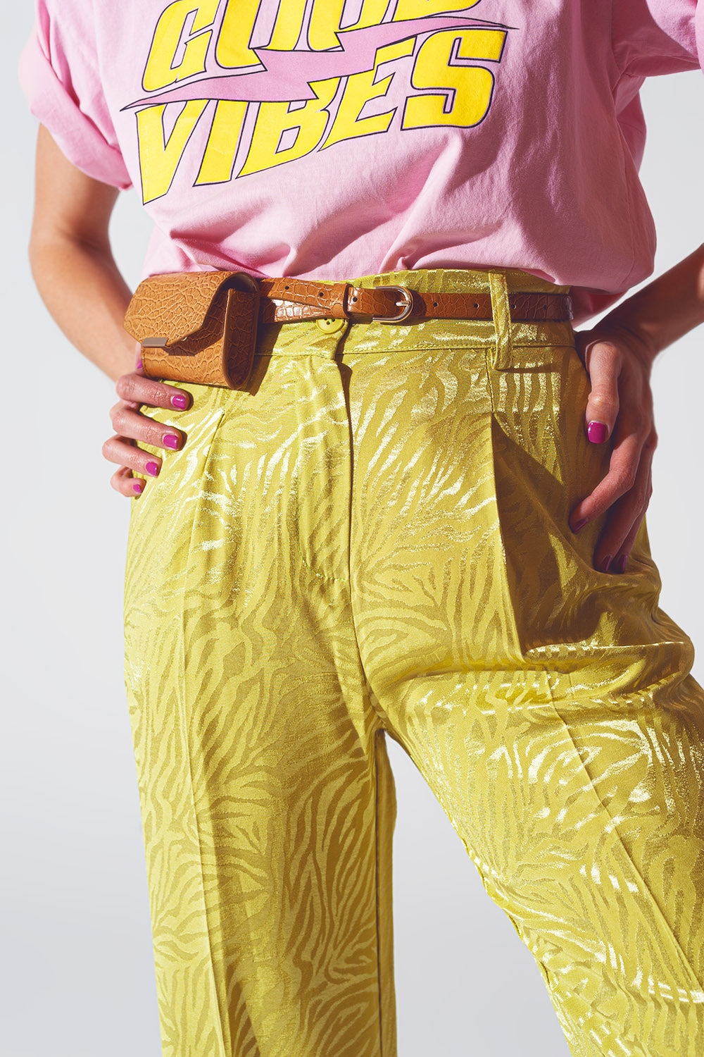 Pantalon à imprimé zèbre coupe ample en vert