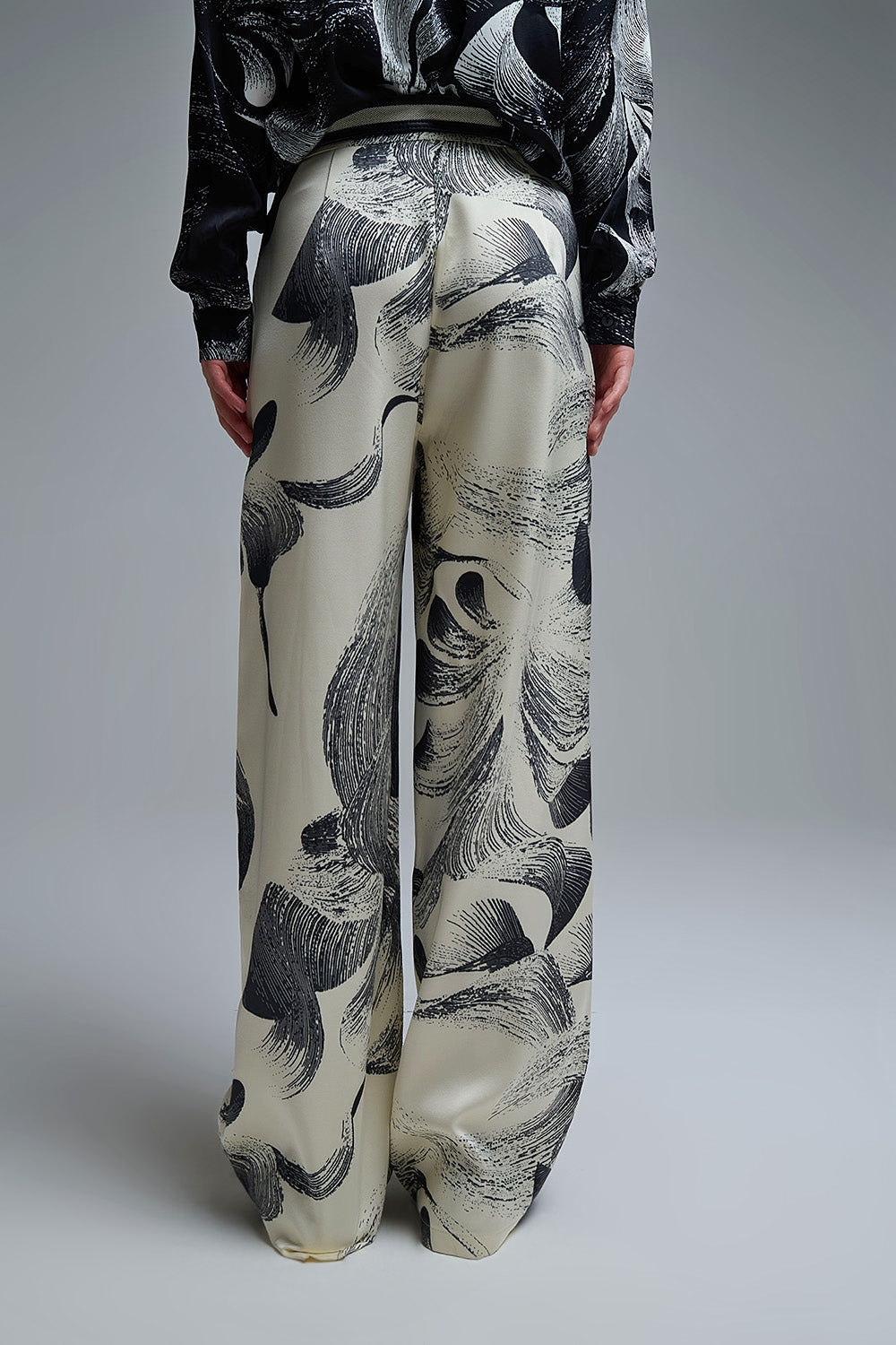Pantalon à jambe large élégant imprimé crème