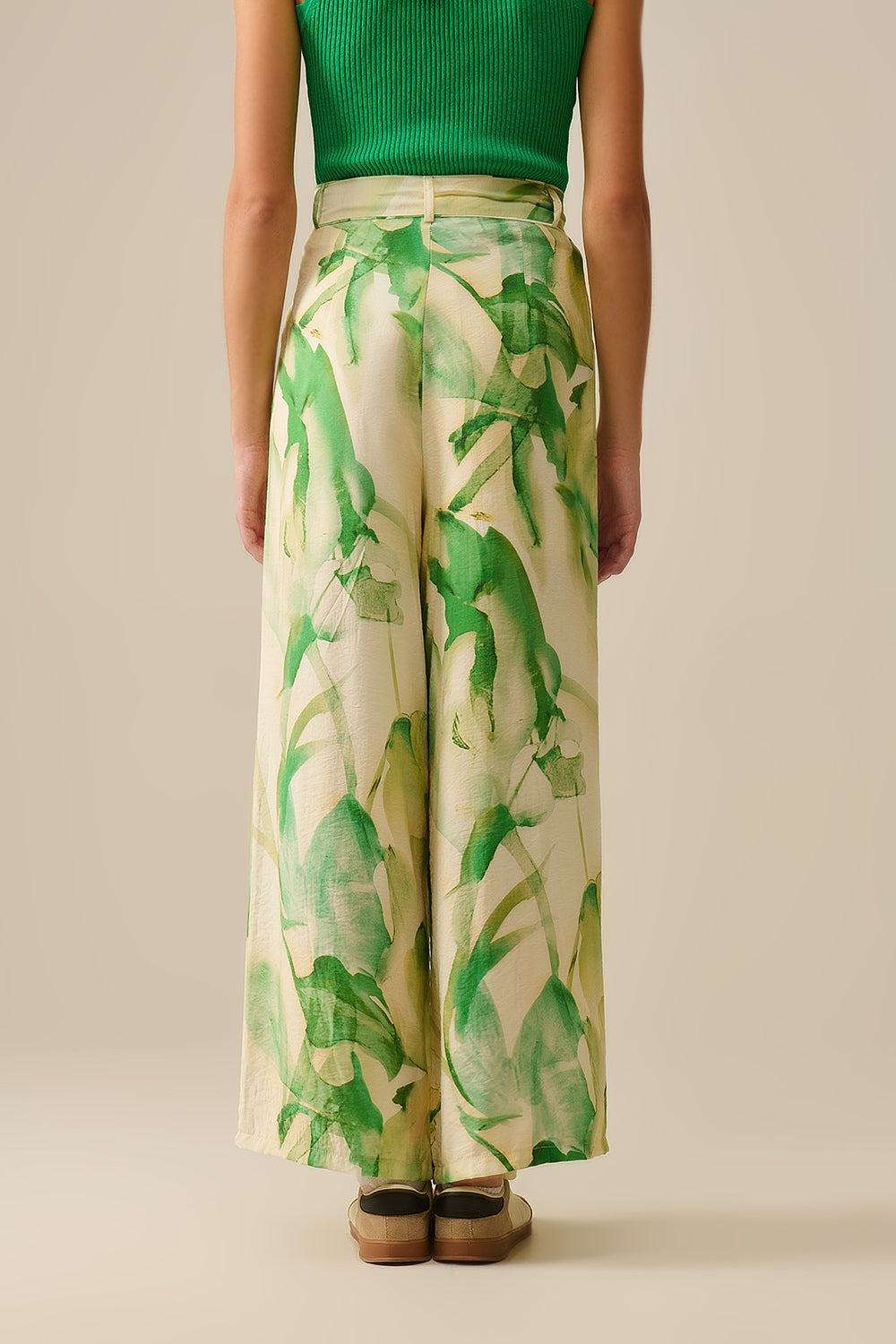 Pantalon à jambes larges avec imprimé aquarelle vert