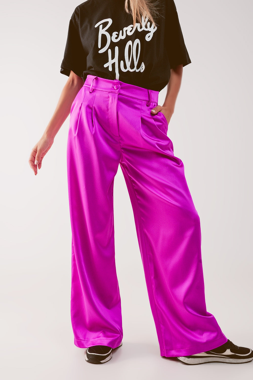 Pantalon à pinces fuchsia