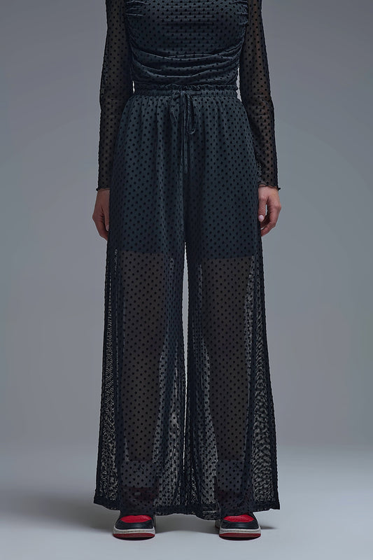 Q2 Pantalon à pois noir transparent Chic