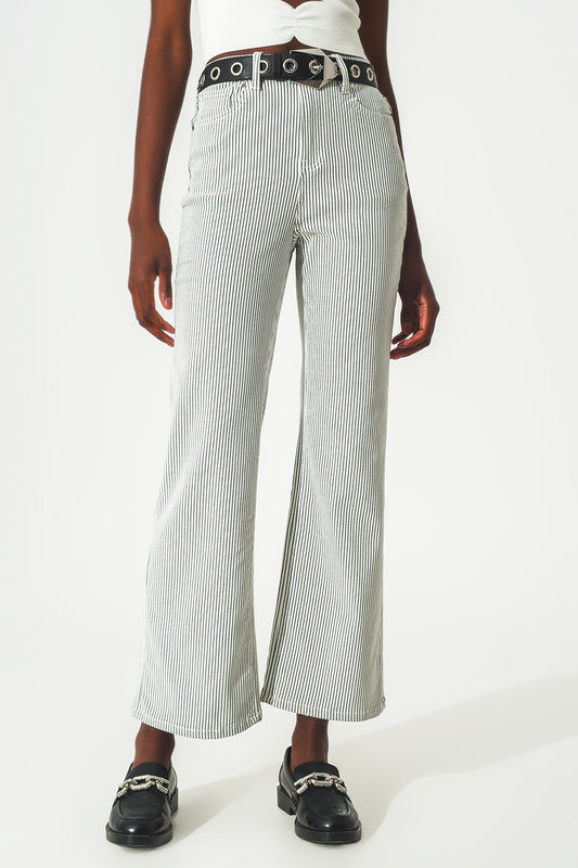 Q2 Pantalon à rayures évasées en gris