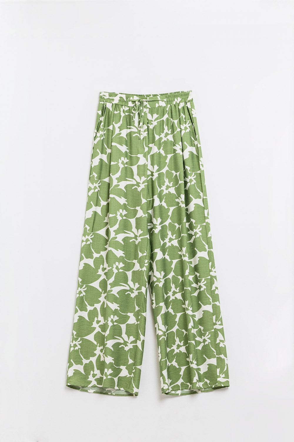 Pantalon à taille élastiquée avec imprimé floral vert