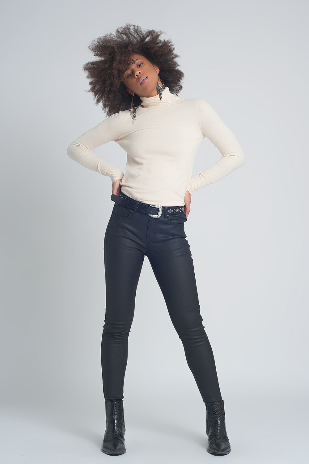 Pantalon ajusté en similicuir Noir