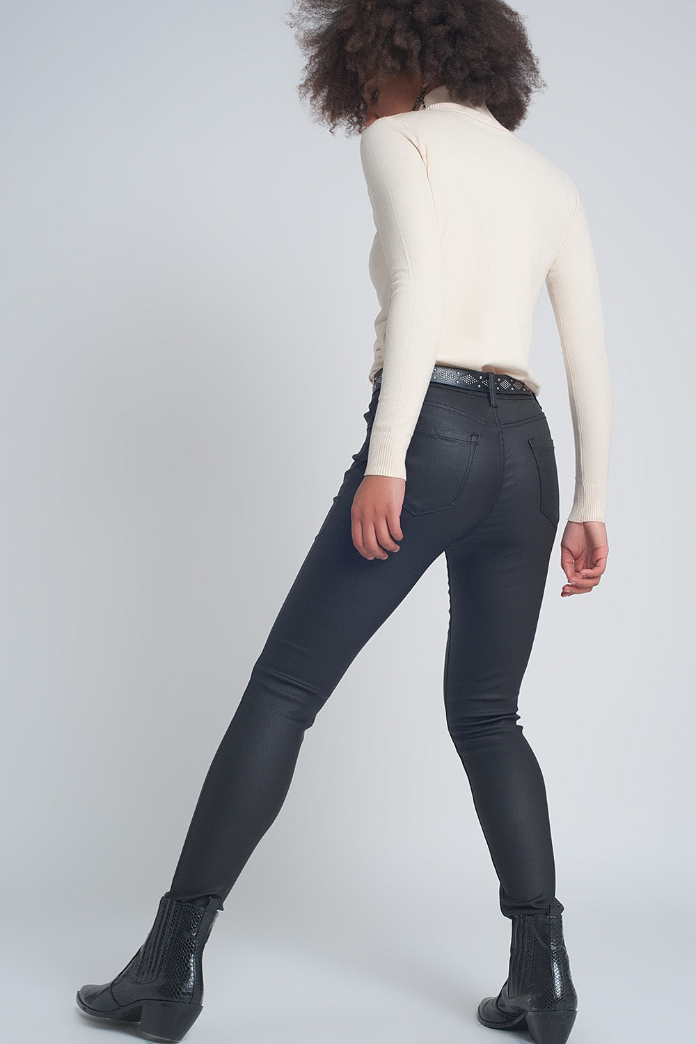 Pantalon ajusté en similicuir Noir