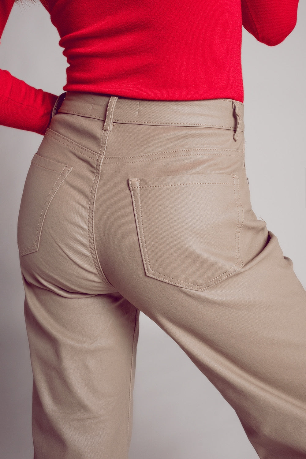 Pantalon ample en similicuir beige