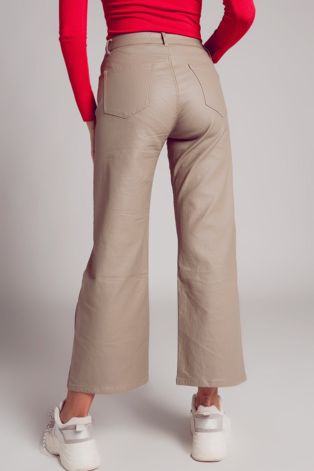 Pantalon ample en similicuir beige