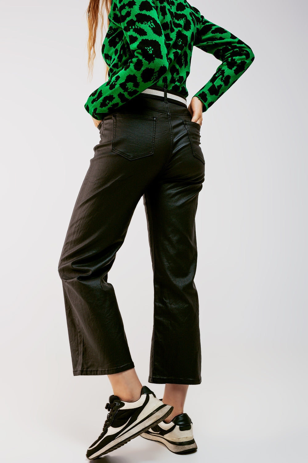 Pantalon ample en similicuir noir