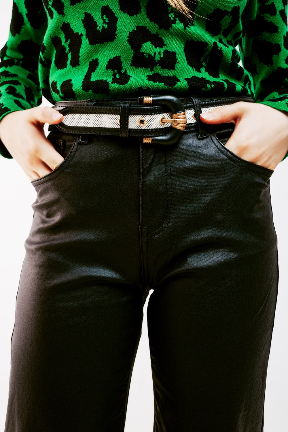 Pantalon ample en similicuir noir