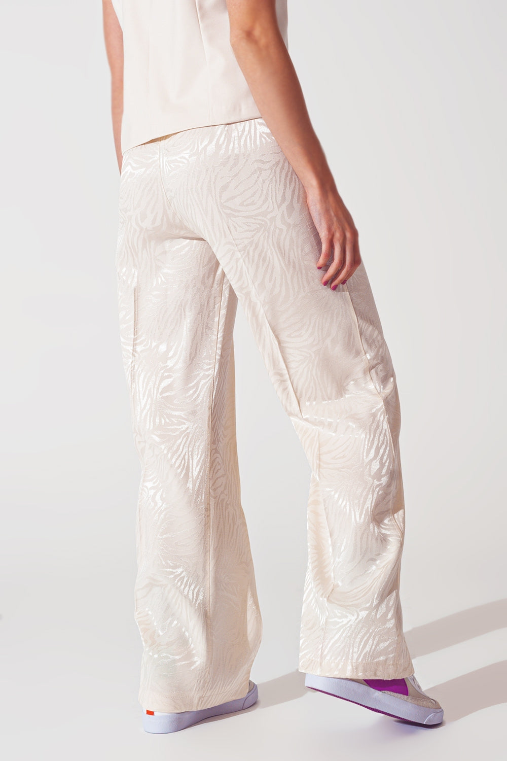 Pantalon ample imprimé zèbre en blanc