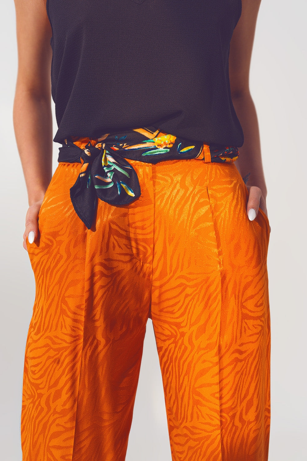 Pantalon ample imprimé zèbre en orange