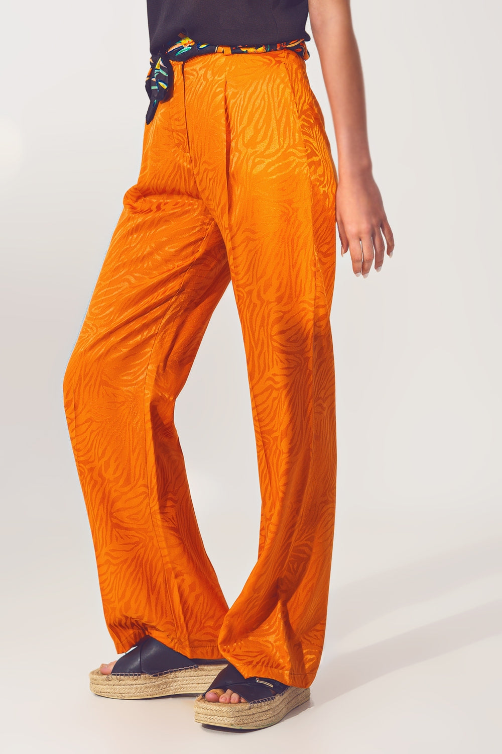 Q2 Pantalon ample imprimé zèbre en orange