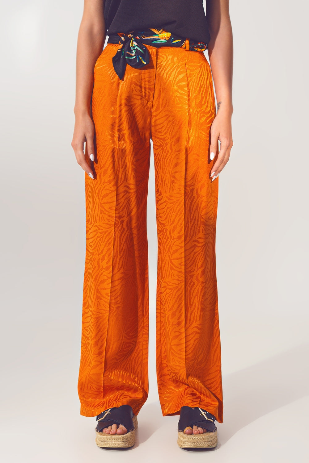 Pantalon ample imprimé zèbre en orange