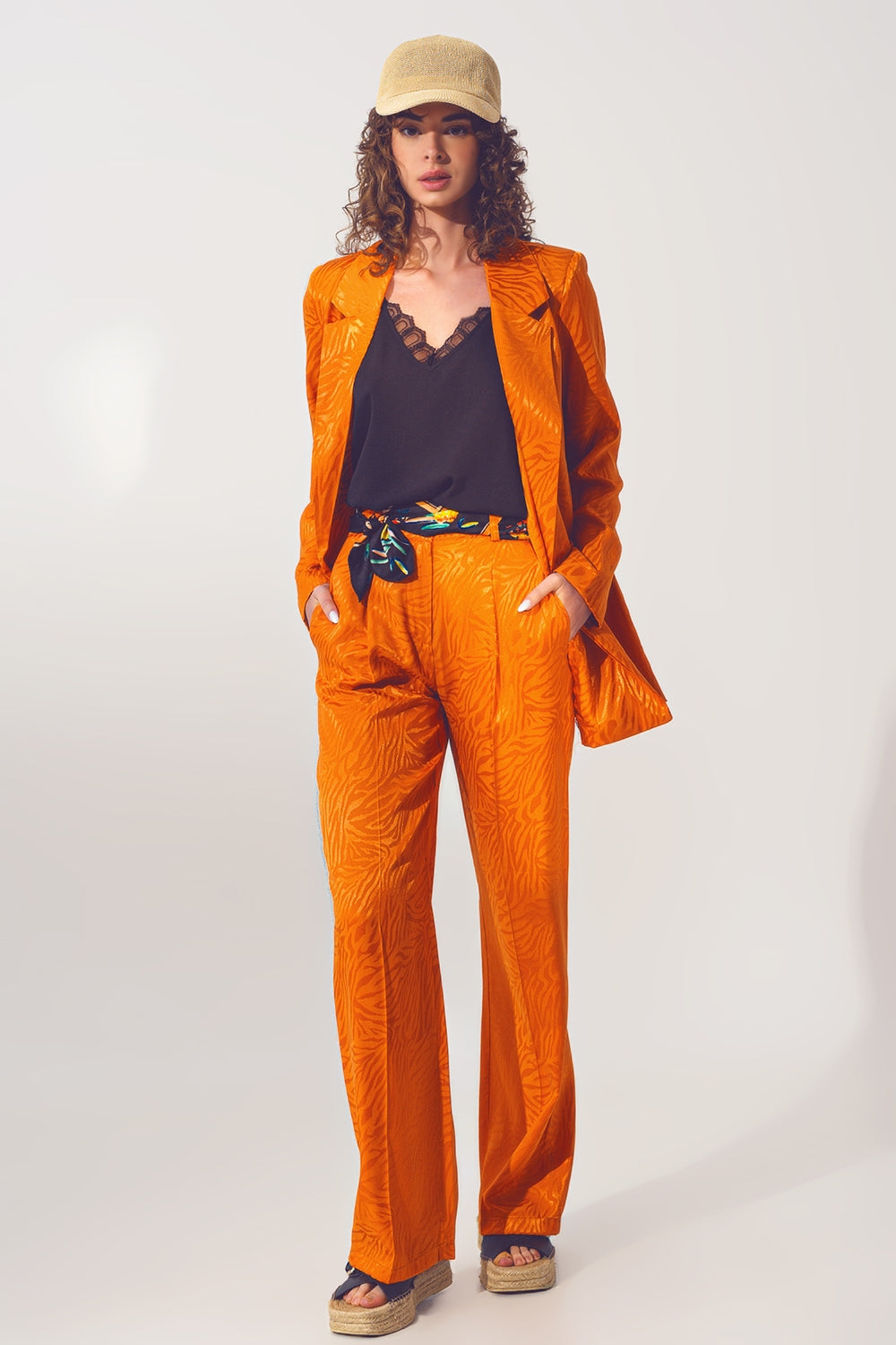 Pantalon ample imprimé zèbre en orange