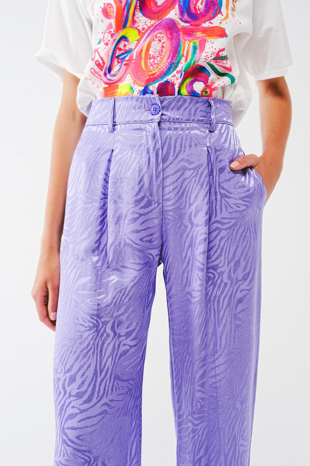 Pantalon ample imprimé zèbre en violet