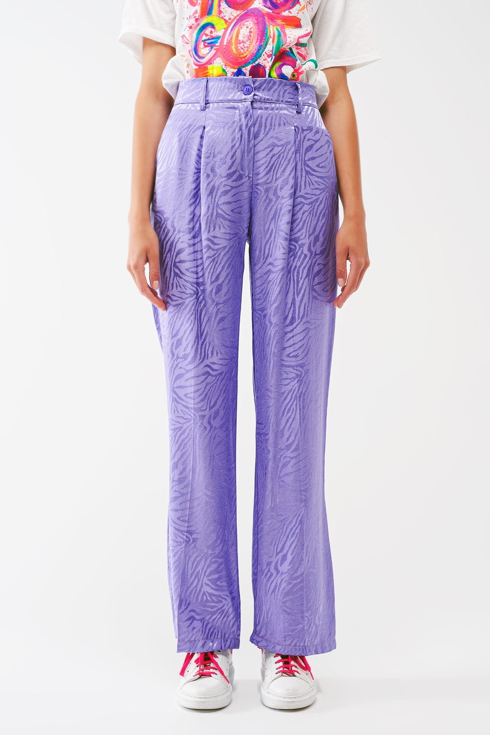 Pantalon ample imprimé zèbre en violet