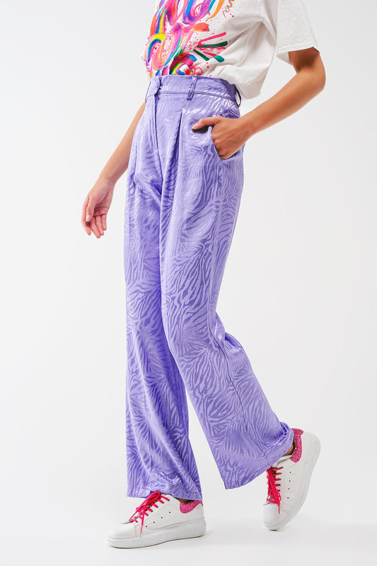 Q2 Pantalon ample imprimé zèbre en violet