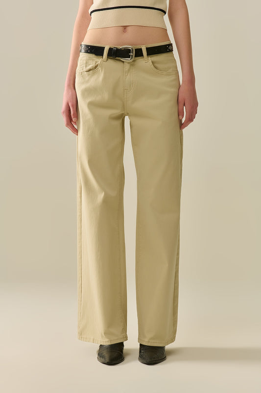 Q2 Pantalon Beige Droit à jambes larges