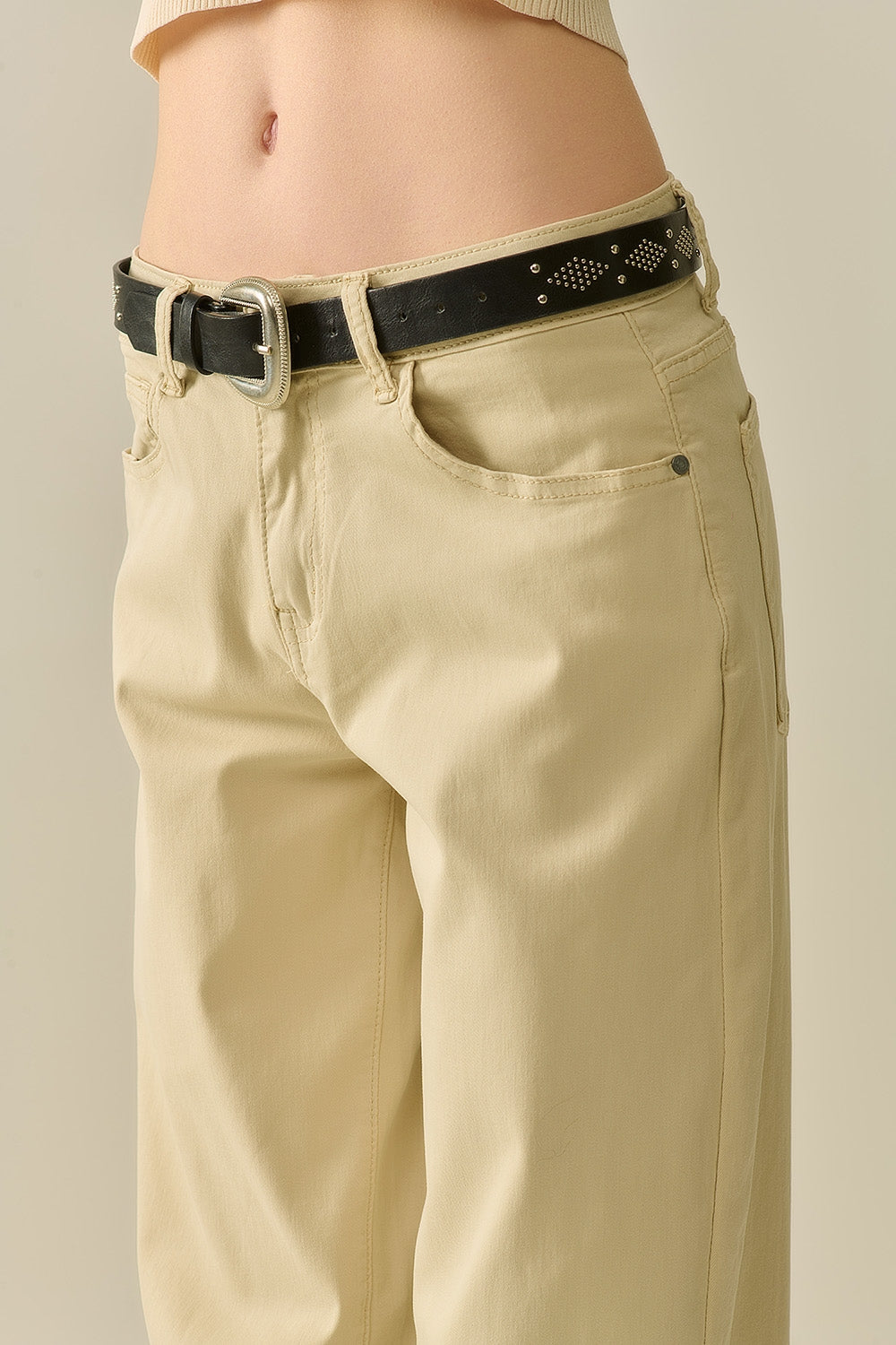 Pantalon Beige Droit à jambes larges