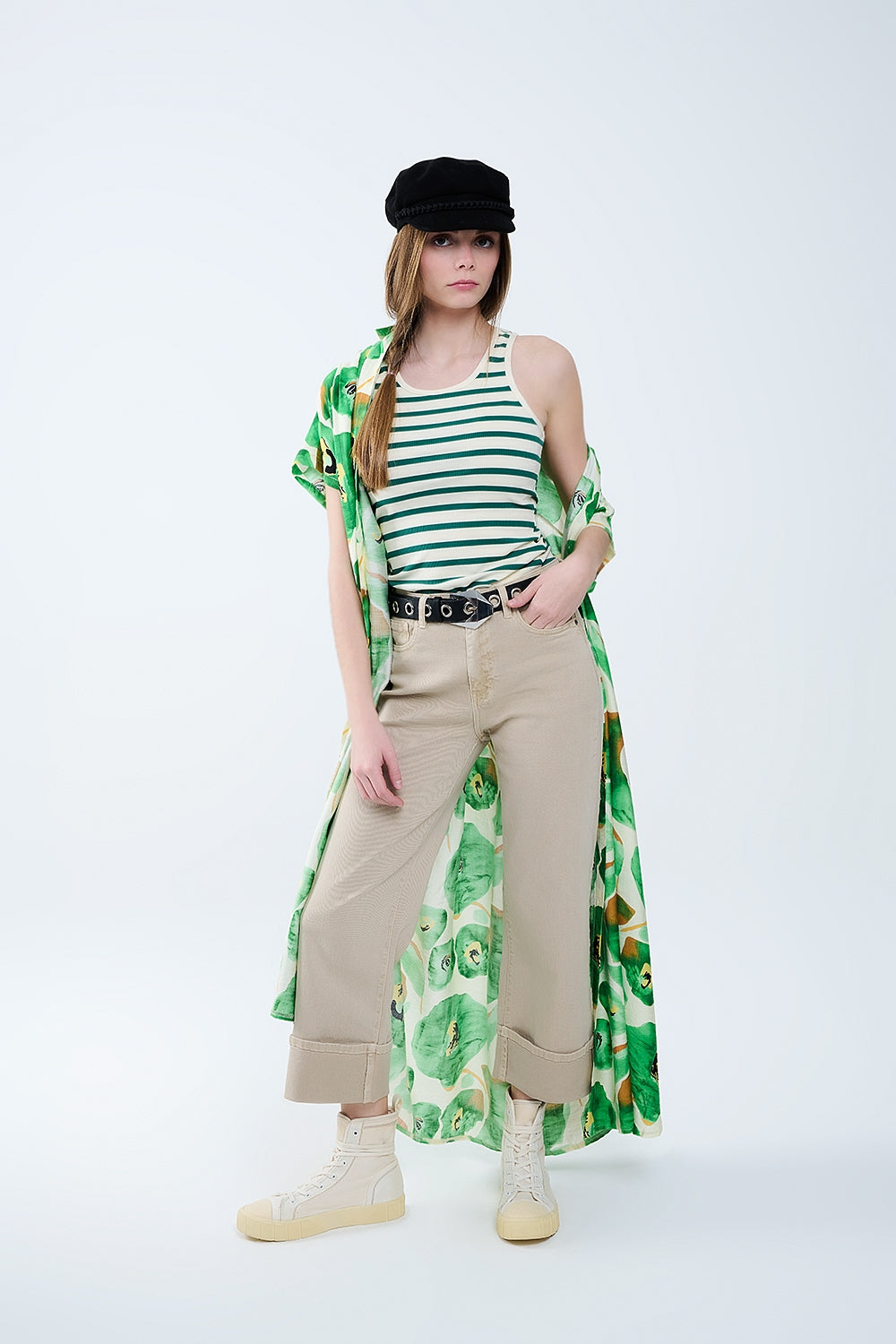 Pantalon Beige droit à ourlet court