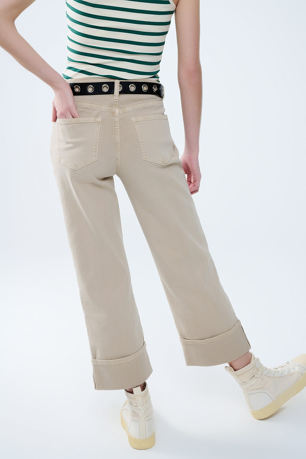 Pantalon Beige droit à ourlet court