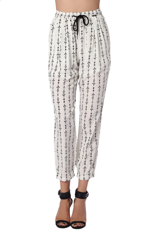 Q2 Pantalon cremé à imprimé aztèque contrastant